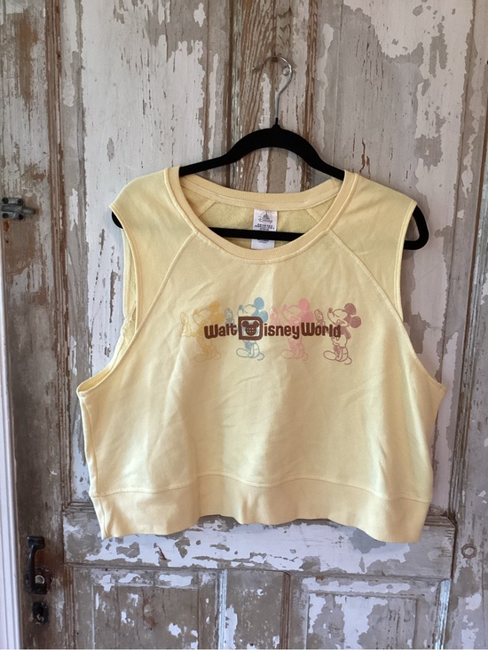 Disney Tops - Disney Pale Yellow Ice Cream Mickey Crop Crewneck Sleeveless Sweatshirt Top -1X